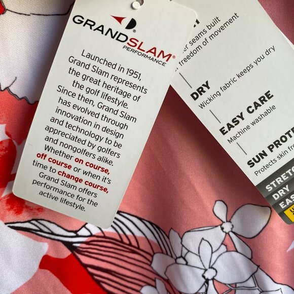 GRAND SLAM On Course Womens Top Floral Printed Funnel Neck Size S Short Sleeve - Picture 5 of 12